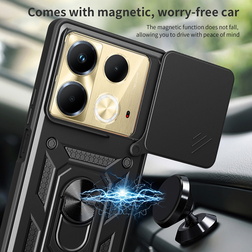 Husa pentru Infinix Note 40 cu inel magnetic si protectie camera Skyddar CamShield - Negru - 3 | YEO