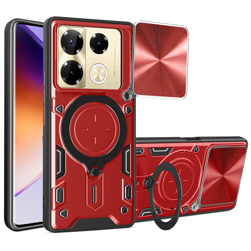 Husa pentru Infinix Note 40 Pro+, SKYDDAR INNOVATION, CamGuard Pro, Inel Magnetic, Protectie Camera, set cu sticker, Rosu
