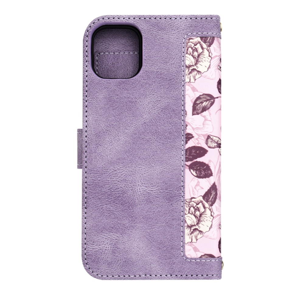 Husa pentru iPhone 11 din Piele Ecologică cu Design Floral, Protecție 360°, Stand Integrat, Buzunare pentru Carduri, SKDR Floral Wallet - Mov - 3 | YEO