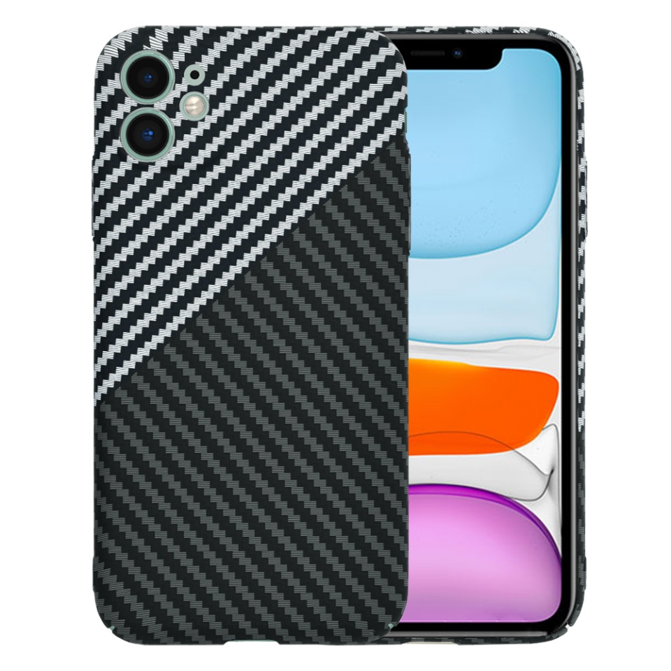 Husa pentru iPhone 11, Finisaj Premium cu Textura de Carbon, Design Elegant, SKDR CarbonFlex - Gri