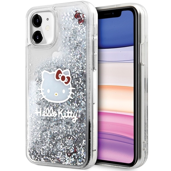 Husa pentru iPhone 11, Hardcase Liquid Glitter, Hello Kitty - Argintiu