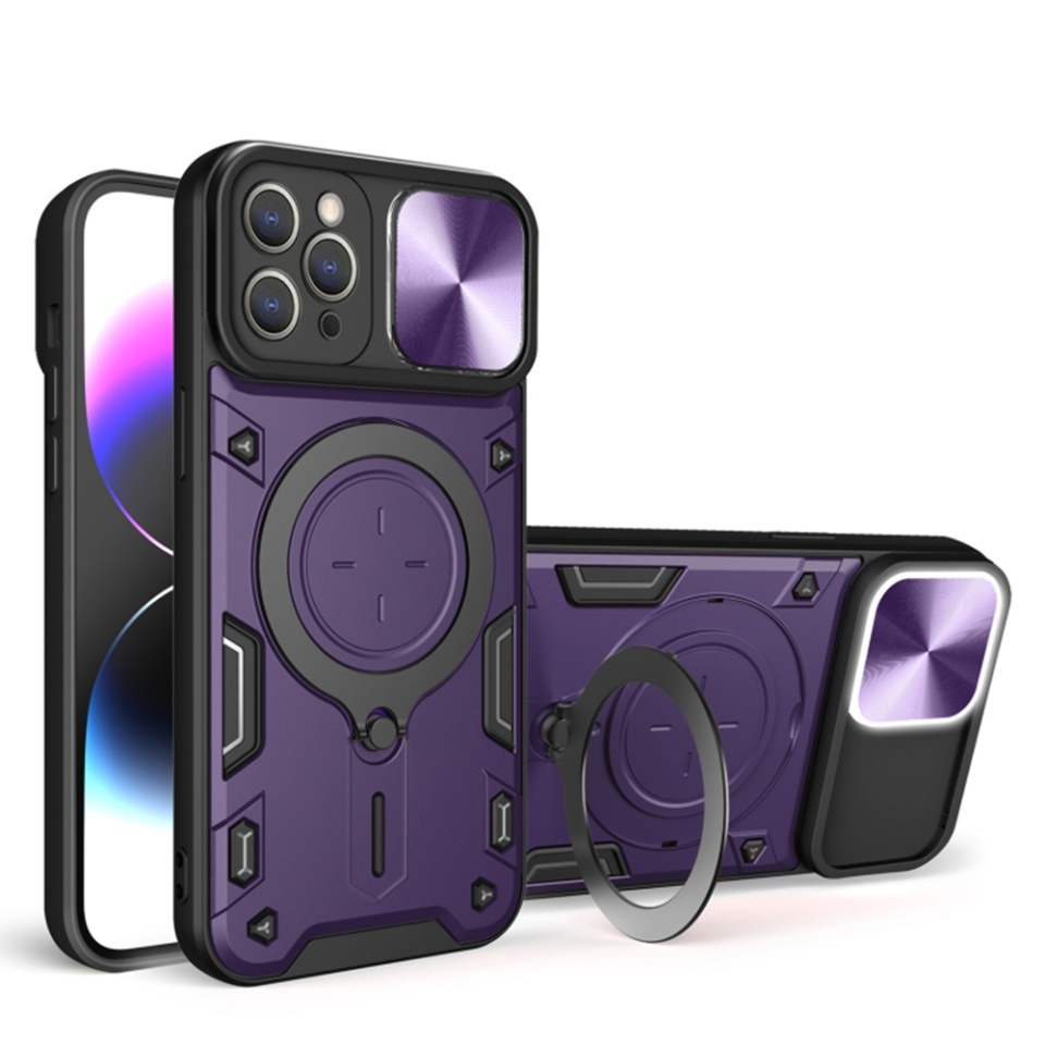 Husa pentru iPhone 11 Pro, cu inel magnetic si suport ajustabil, protectie completa camera, SKDR SafeCover - Mov
