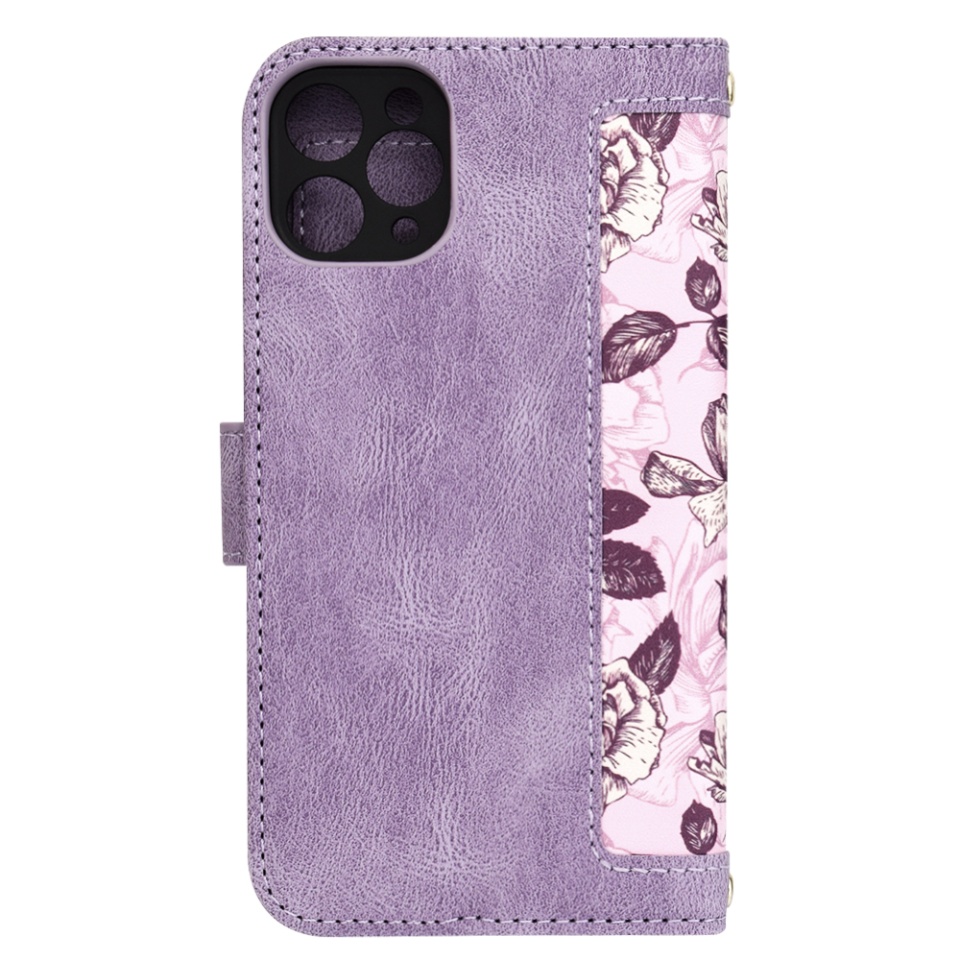 Husa pentru iPhone 11 Pro din Piele Ecologică cu Design Floral, Protecție 360°, Stand Integrat, Buzunare pentru Carduri, SKDR Floral Wallet - Mov - 2 | YEO