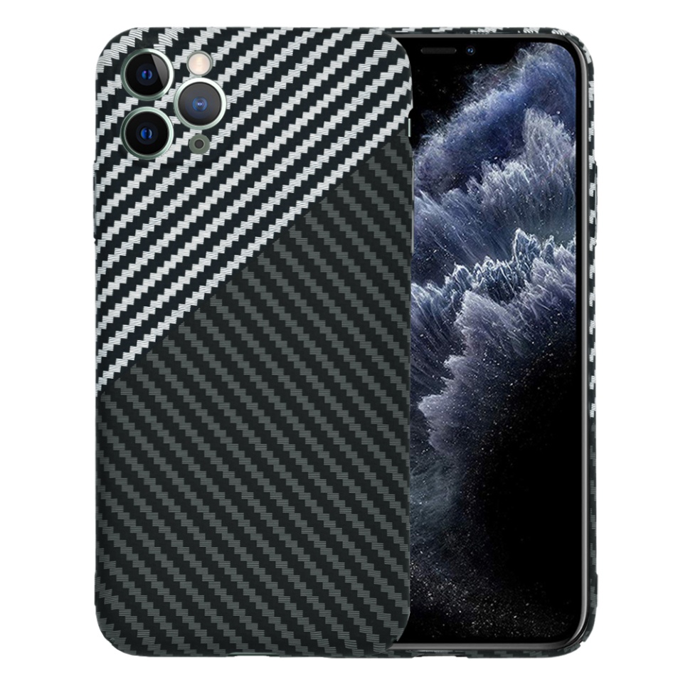 Husa pentru iPhone 11 Pro Max, Finisaj Premium cu Textura de Carbon, Design Elegant, SKDR CarbonFlex - Gri
