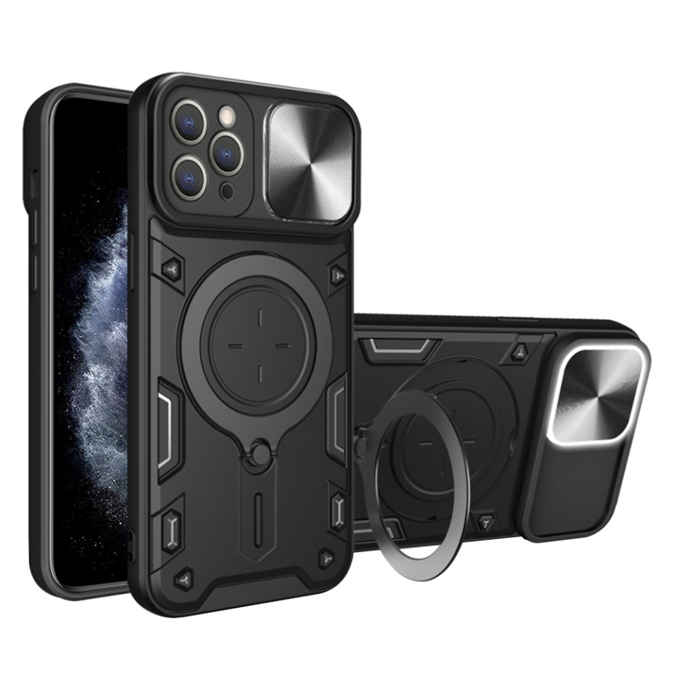 Husa pentru iPhone 11 Pro Max, SKYDDAR INNOVATION, CamGuard Pro, Inel Magnetic, Protectie Camera, Negru, set cu sticker