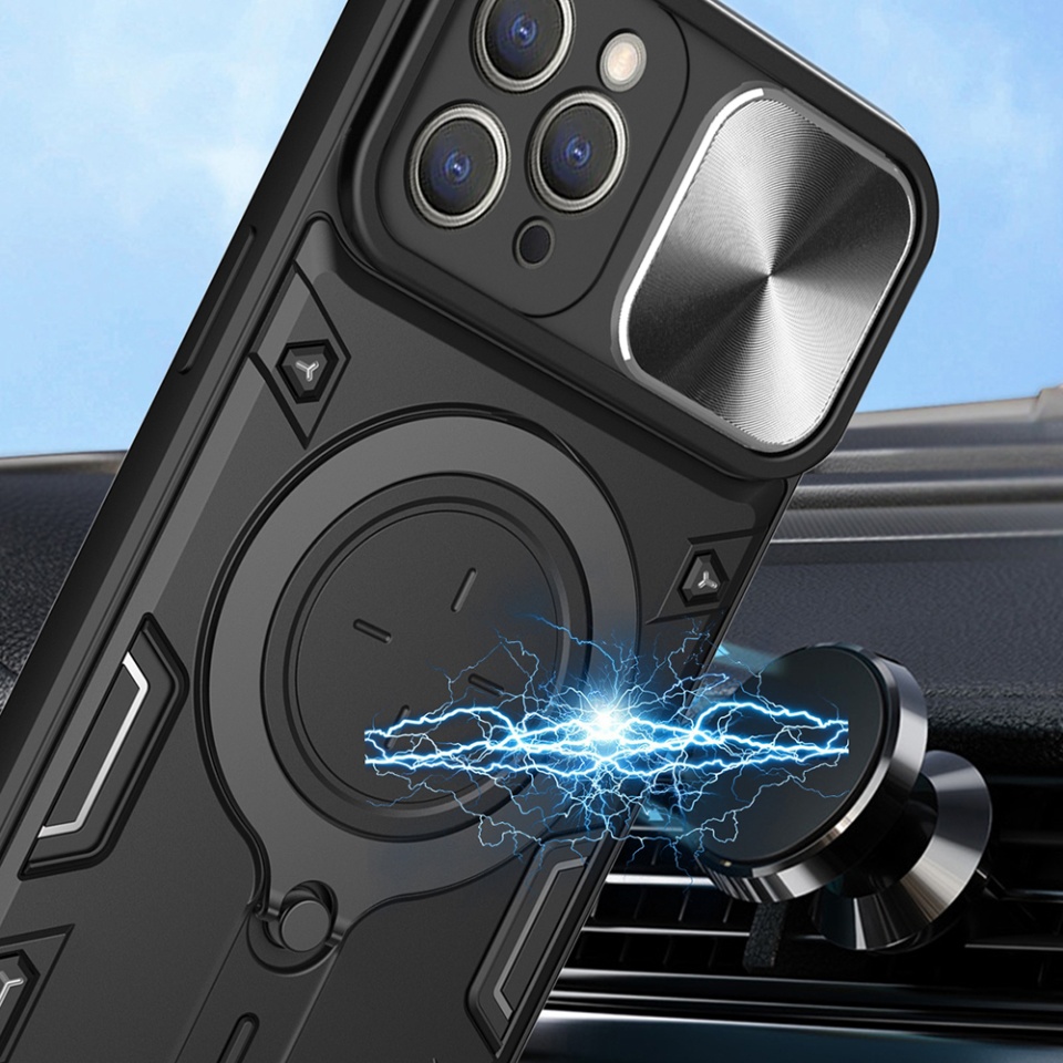 Husa pentru iPhone 11 Pro, SKYDDAR INNOVATION, CamGuard Pro, Inel Magnetic, Protectie Camera, Rosu, set cu sticker - 2 | YEO
