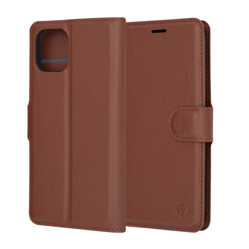 Husa pentru iPhone 11 Pro tip Carte, cu Portofel Interior, Finisaje Premium, SKYDDAR Leather Wallet - Maro