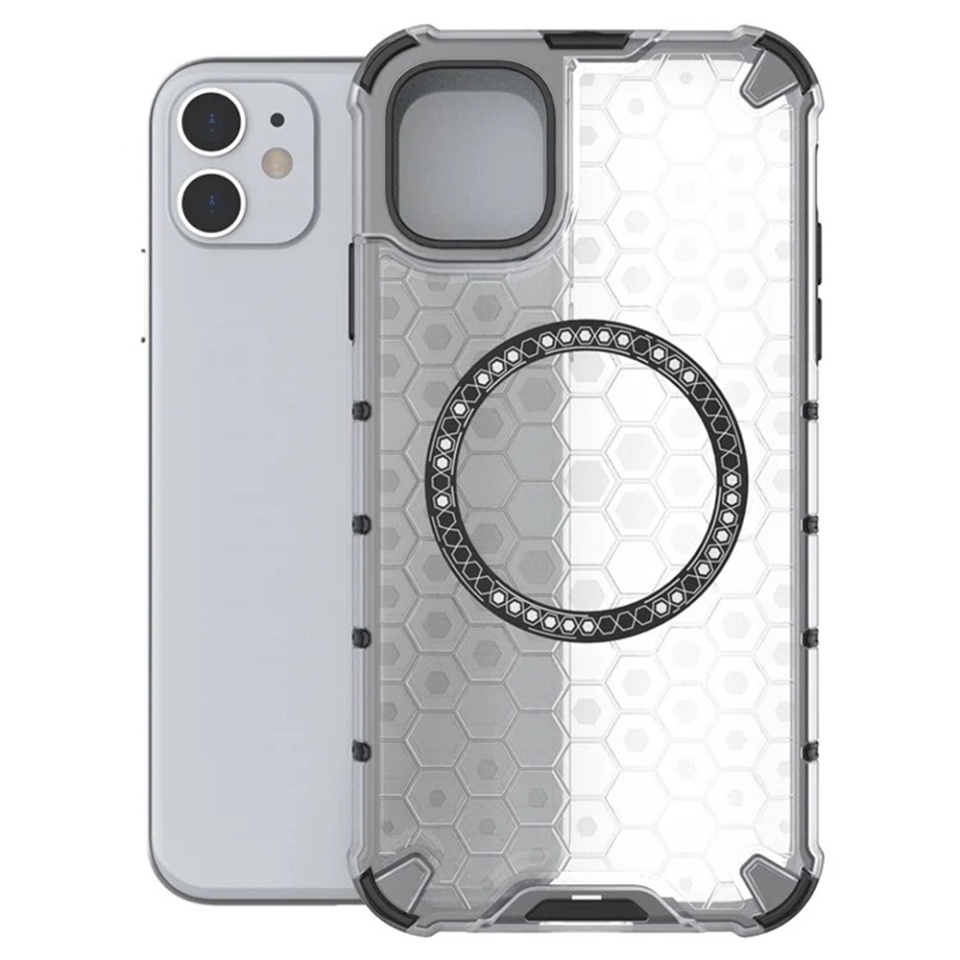 Husa pentru iPhone 11, SKYDDAR INNOVATION, HoneyComb Shield MagSafe, Alb, set cu sticker - 1 | YEO