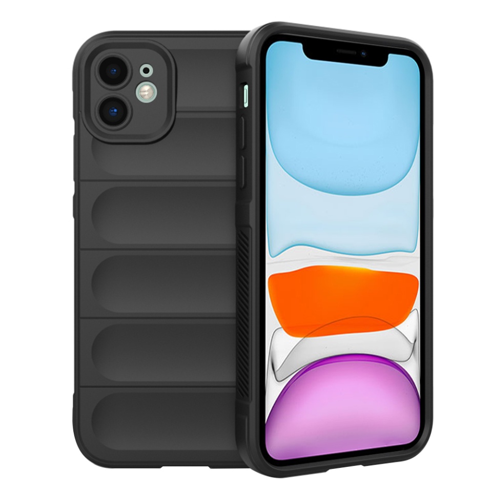 Husa pentru iPhone 11, SKYDDAR INNOVATION, Vogue, din Silicon Mat, Negru, set cu sticker