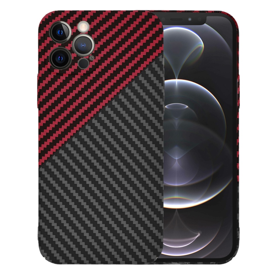 Husa pentru iPhone 12 Pro, Finisaj Premium cu Textura de Carbon, Design Elegant, SKDR CarbonFlex - Rosu inchis