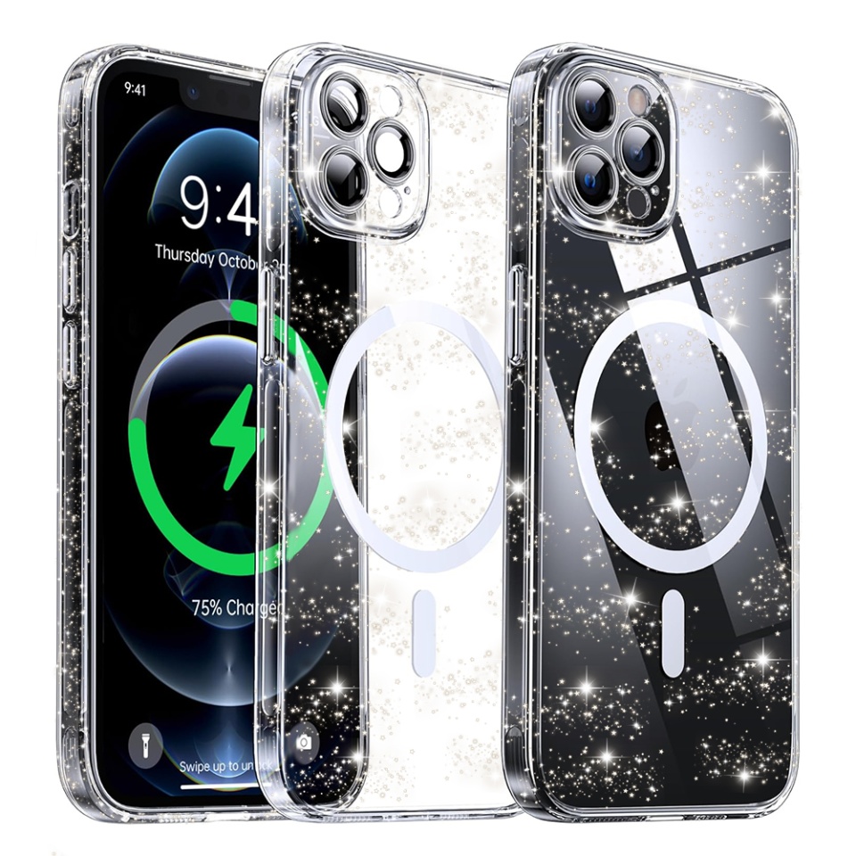 Husa pentru iPhone 12 Pro , Magsafe, din Silicon TPU cu Sclipici, Design Elegant si Ultra Subtire, SKDR Shine - Transparenta