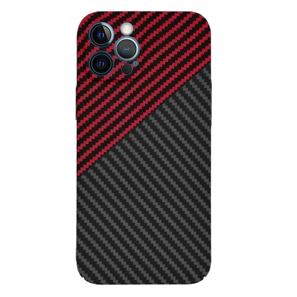 Husa pentru iPhone 12 Pro Max, Finisaj Premium cu Textura de Carbon, Design Elegant, SKDR CarbonFlex - Rosu inchis - 1 | YEO