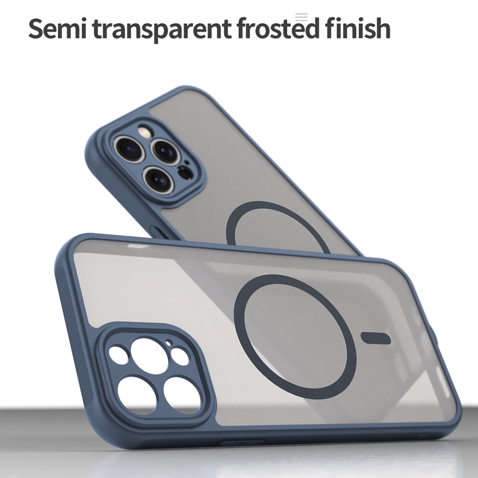 Husa pentru iPhone 12 Pro Max, SKYDDAR INNOVATION, HaloFrost MagSafe II, Antisoc, set cu sticker, Bleumarin - 2 | YEO