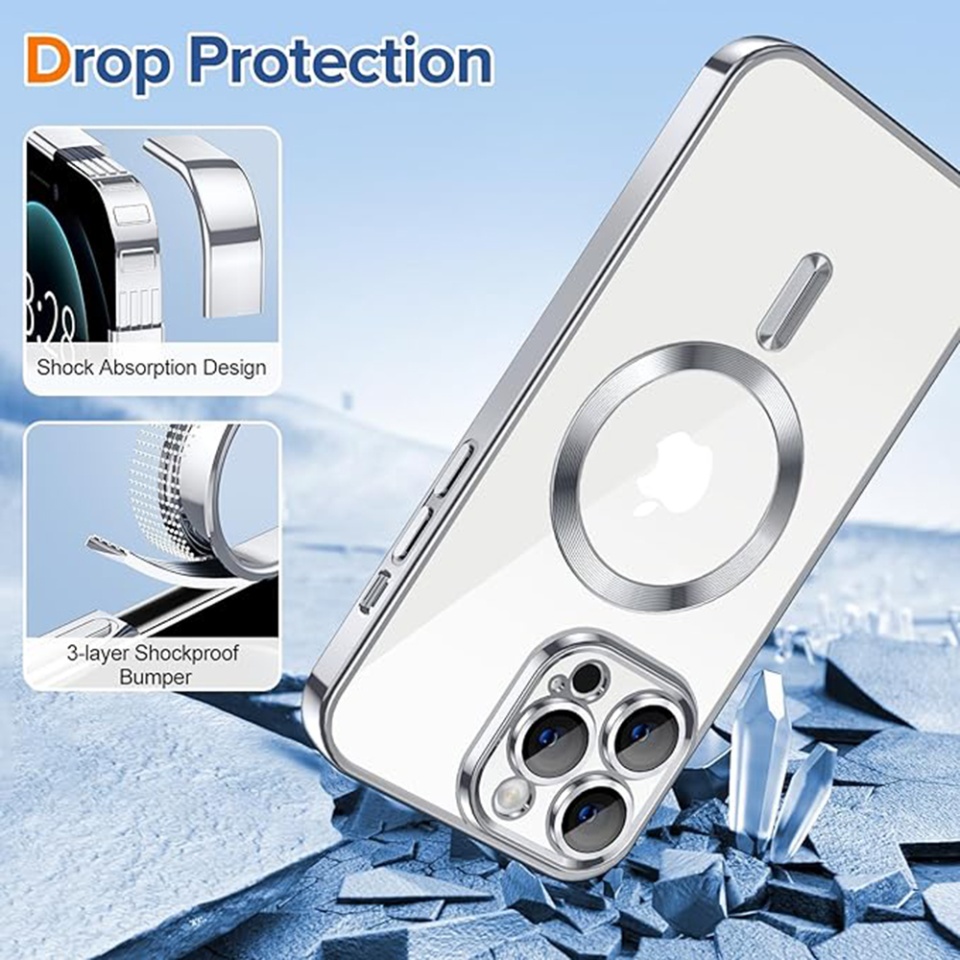 Husa pentru iPhone 12 Pro Max, SKYDDAR INNOVATION, Luxury Shield Magsafe, Protectie Antisoc, Argintiu, set cu sticker - 2 | YEO