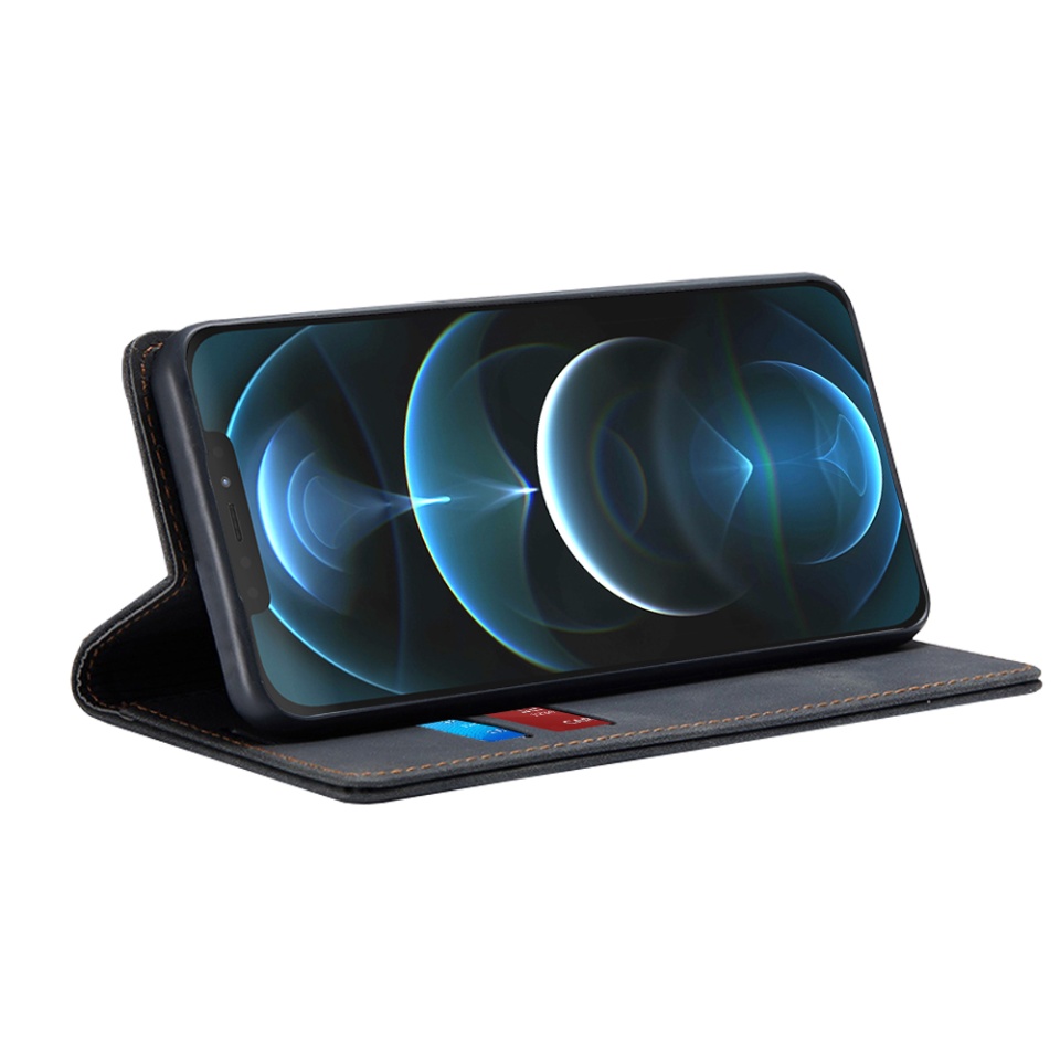Husa pentru iPhone 12 Pro Max, SKYDDAR INNOVATION, Soft Wallet, tip Carte din piele Eco Premium, cu Portofel Interior, Negru, set cu sticker - 1 | YEO