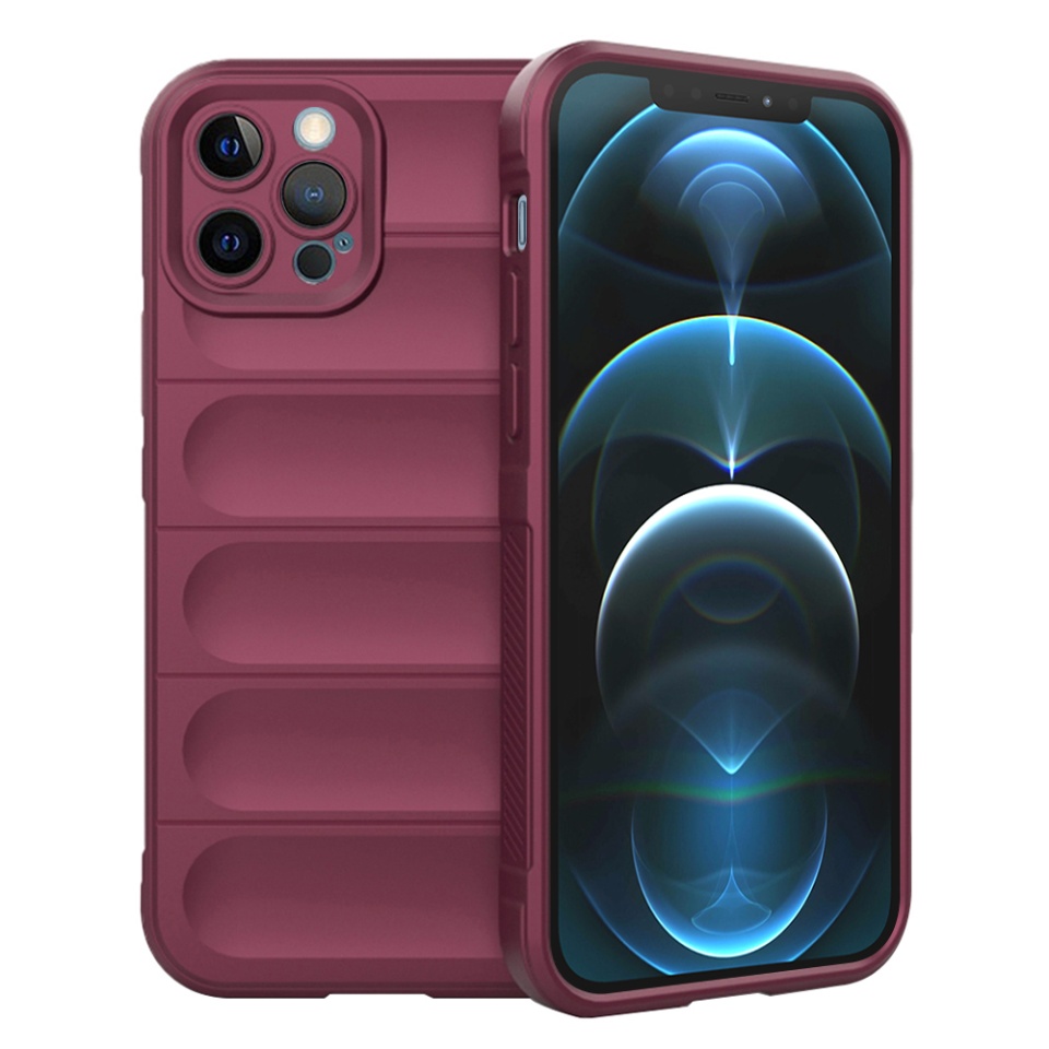 Husa pentru iPhone 12 Pro Max, SKYDDAR INNOVATION, Vogue, din Silicon Mat, Bordo, set cu sticker