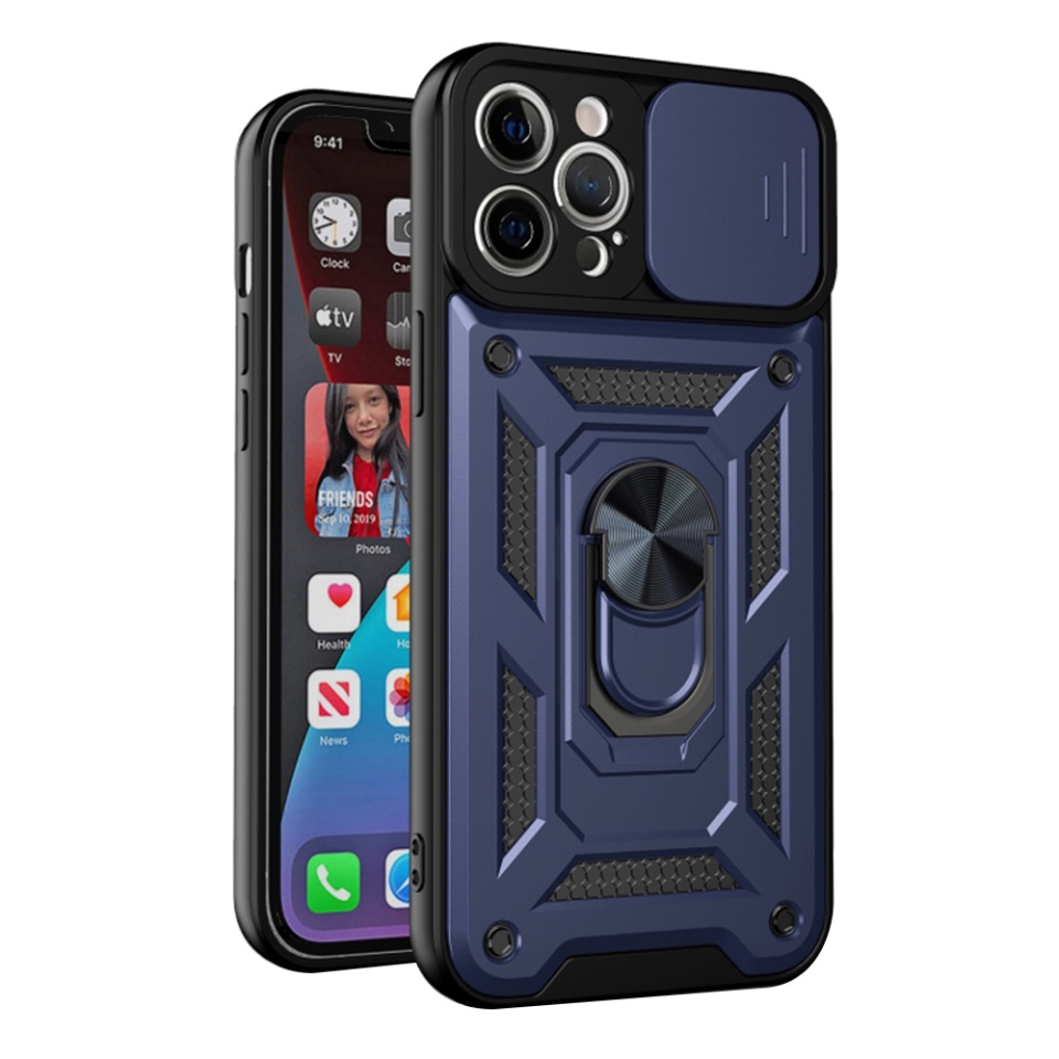 Husa pentru iPhone 12 Pro, SKYDDAR INNOVATION, CamShield, Albastru, set cu sticker