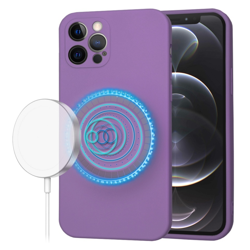 Husa pentru iPhone 12 Pro, SKYDDAR INNOVATION, din Silicon Catifelat, SoftFlex Magsafe, set cu sticker, Mov