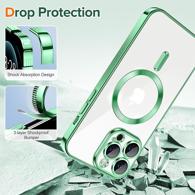 Husa pentru iPhone 12 Pro, SKYDDAR INNOVATION, Luxury Shield Magsafe, Protectie Antisoc, Verde deschis, set cu sticker - 2 | YEO