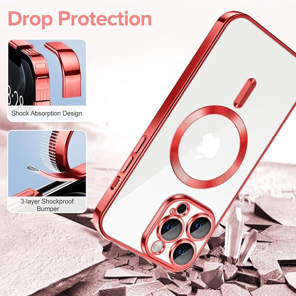 Husa pentru iPhone 12 Pro, SKYDDAR INNOVATION, Luxury Shield Magsafe, Protectie Antisoc, Rosu, set cu sticker - 2 | YEO