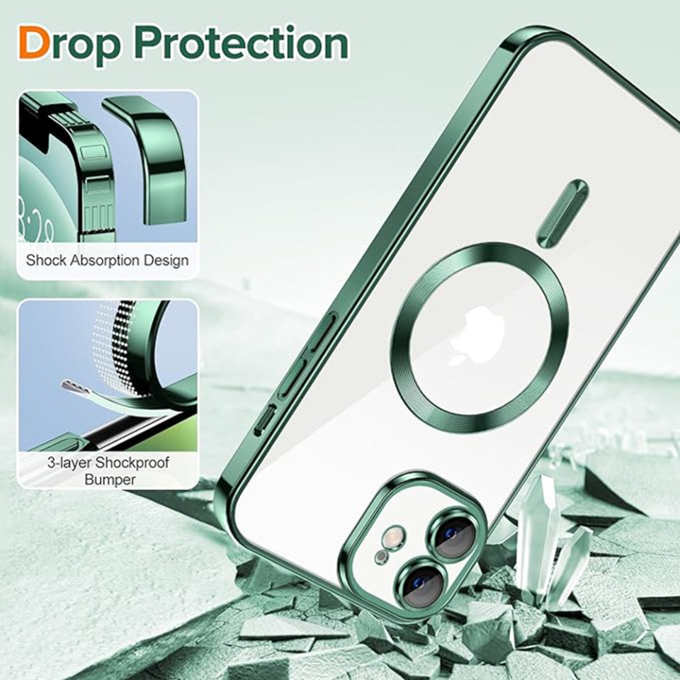 Husa pentru iPhone 12, SKYDDAR INNOVATION, Luxury Shield Magsafe, Protectie Antisoc, Verde inchis, set cu sticker - 2 | YEO