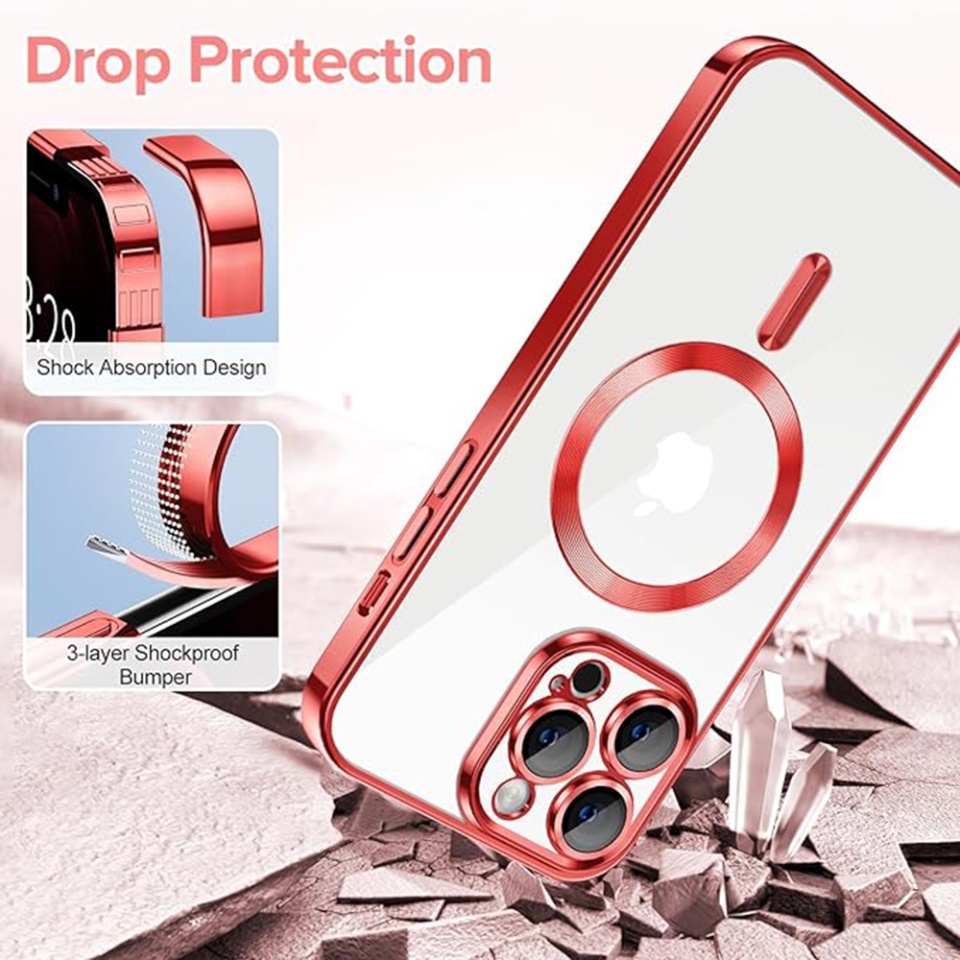 Husa pentru iPhone 12, SKYDDAR INNOVATION, Luxury Shield Magsafe, Protectie Antisoc, Rosu, set cu sticker - 2 | YEO