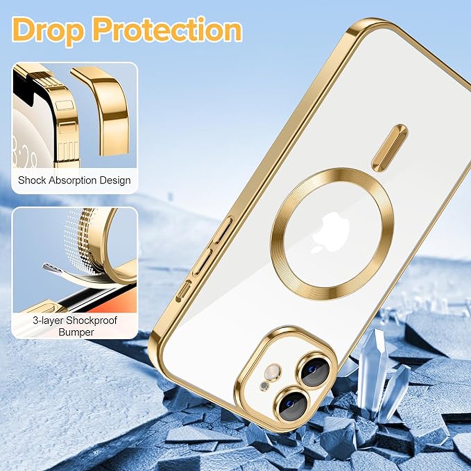 Husa pentru iPhone 12, SKYDDAR INNOVATION, Luxury Shield Magsafe, Protectie Antisoc, Auriu, set cu sticker - 2 | YEO