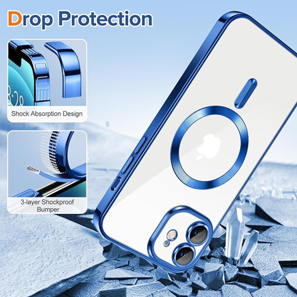Husa pentru iPhone 12, SKYDDAR INNOVATION, Luxury Shield Magsafe, Protectie Antisoc, Albastru, set cu sticker - 2 | YEO
