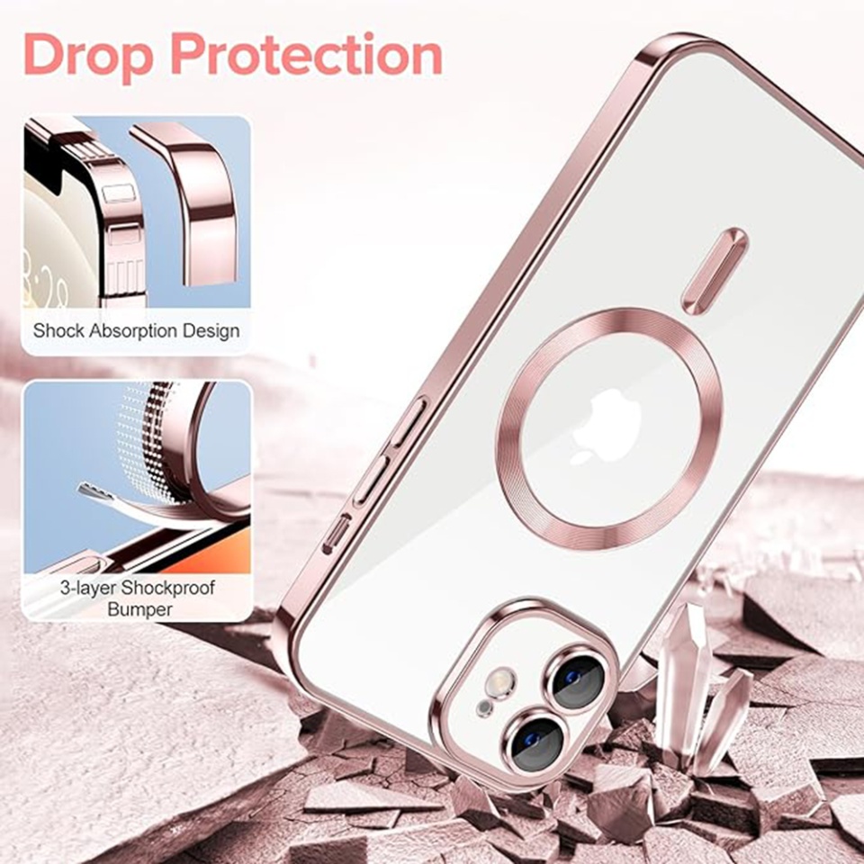 Husa pentru iPhone 12, SKYDDAR INNOVATION, Luxury Shield Magsafe, Protectie Antisoc, Roz, set cu sticker - 2 | YEO
