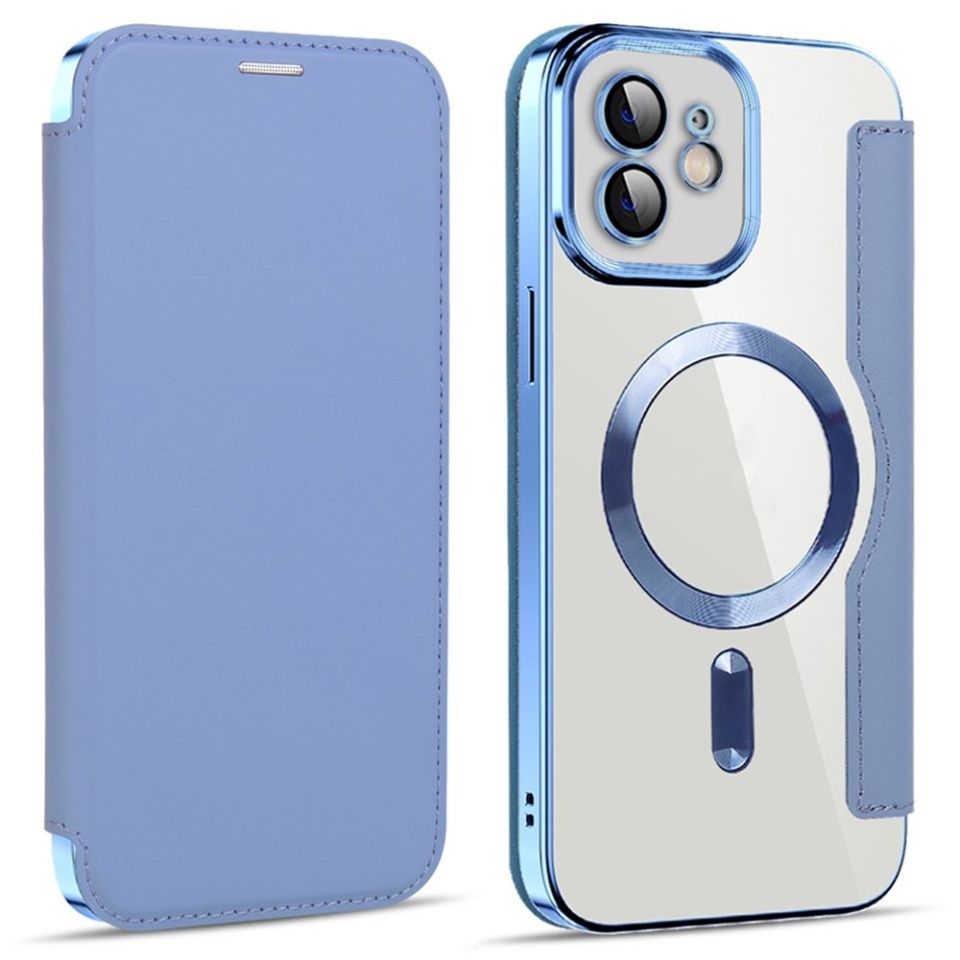 Husa pentru iPhone 12 tip carte, SKYDDAR INOVATION, SmartMag Book, Magsafe, RFiD, Suport Carduri, set cu sticker, Bleu - 1 | YEO