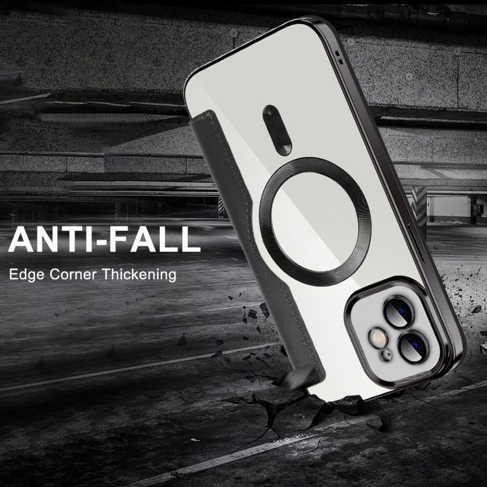 Husa pentru iPhone 12 tip carte, SKYDDAR INOVATION, SmartMag Book, Magsafe, RFiD, Suport Carduri, set cu sticker, Albastru - 6