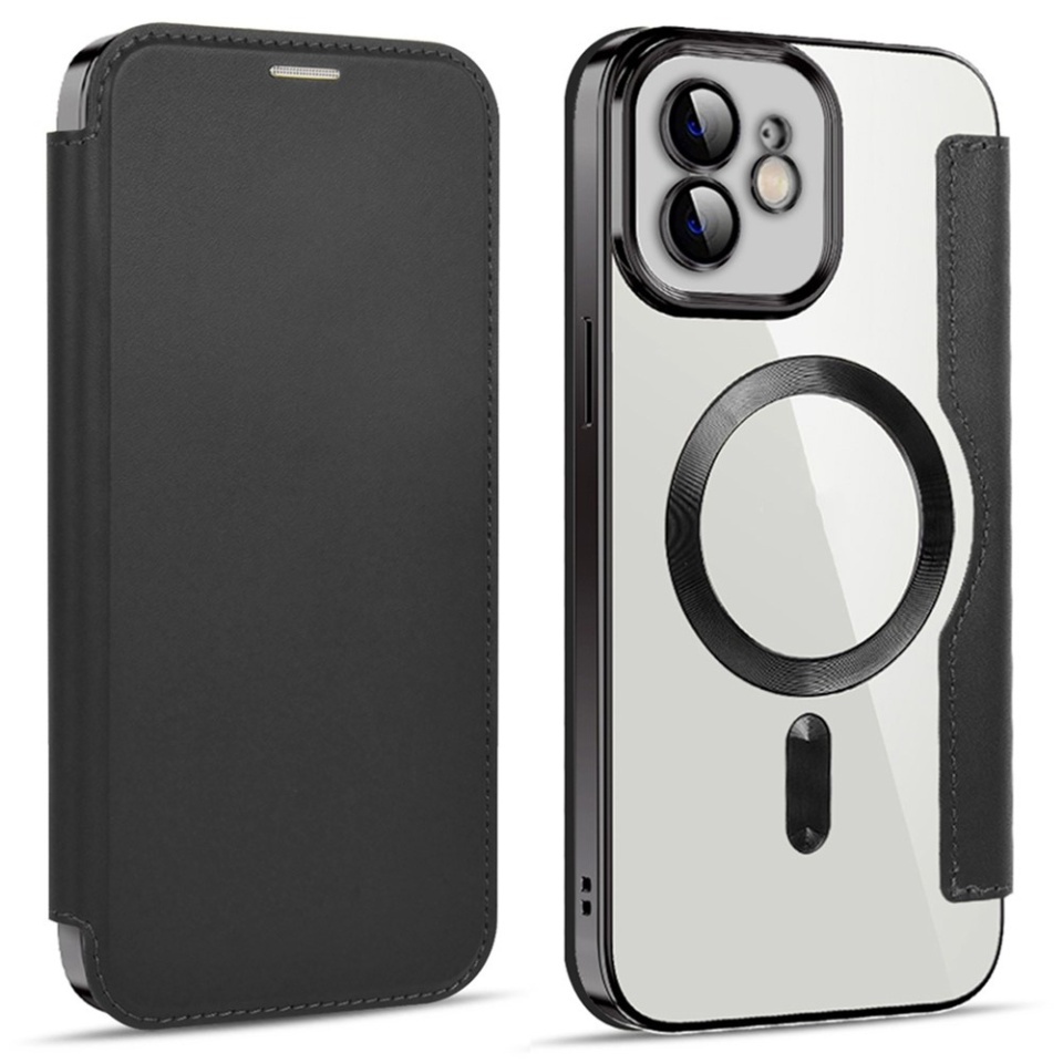 Husa pentru iPhone 12 tip carte, SKYDDAR INOVATION, SmartMag Book, Magsafe, RFiD, Suport Carduri, set cu sticker, Negru - 1 | YEO