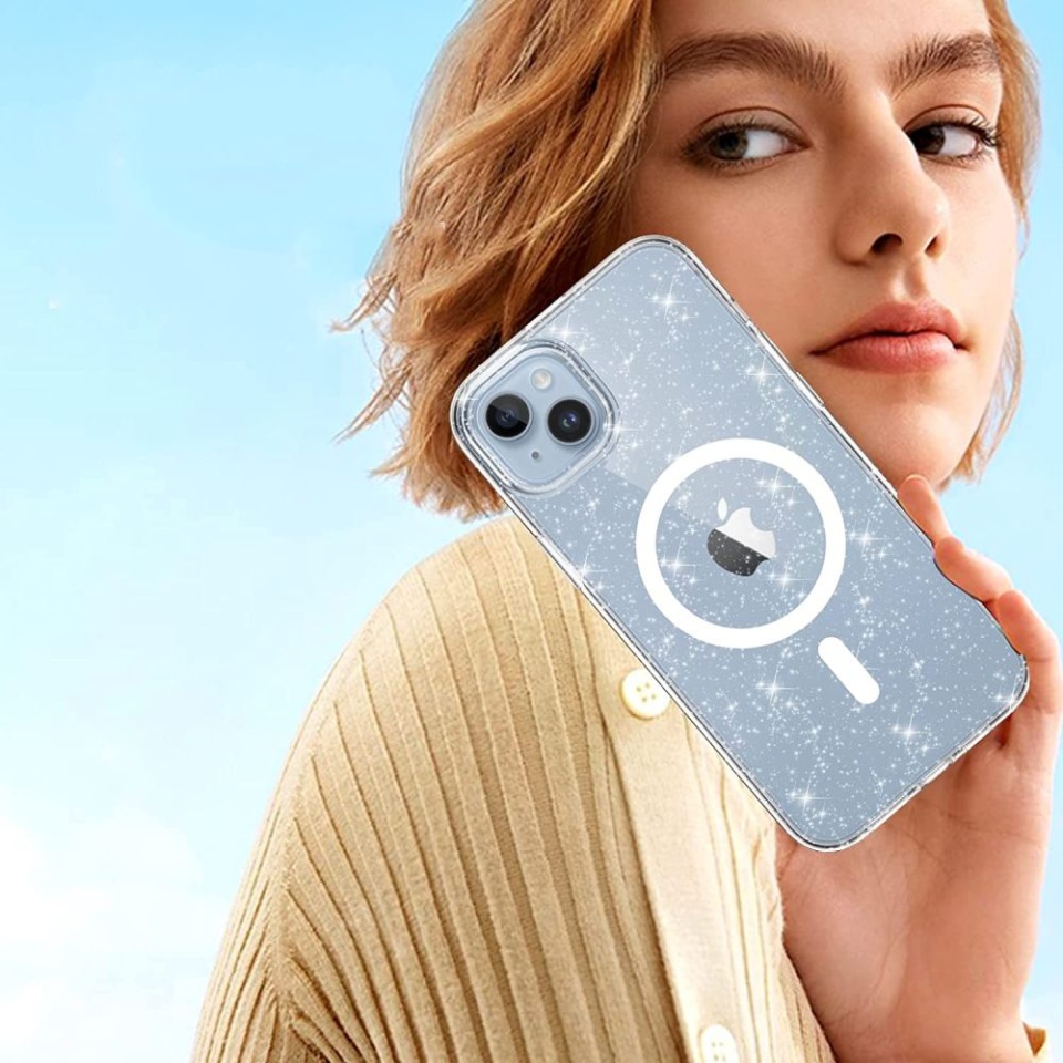 Husa pentru iPhone 13, Magsafe, din Silicon TPU cu Sclipici, Design Elegant si Ultra Subtire, SKDR Shine - Transparenta - 2 | YEO