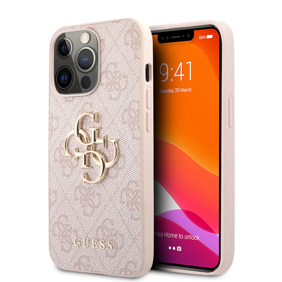 Husa pentru iPhone 13 Pro, Guess 4G Metal Logo, Protectie Slim, Compatibila, Roz
