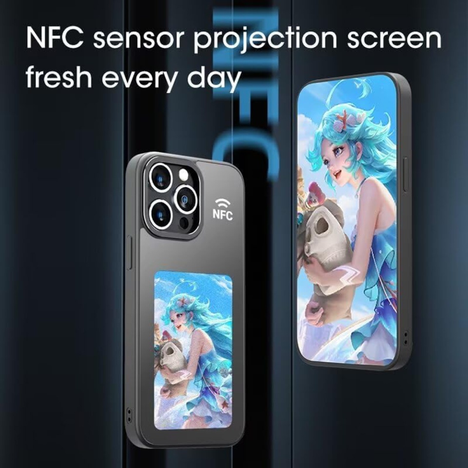 Husa pentru iPhone 13 Pro Max cu ecran NFC E-Ink, Silicon, SKDR SmartCover - Negru - 2 | YEO
