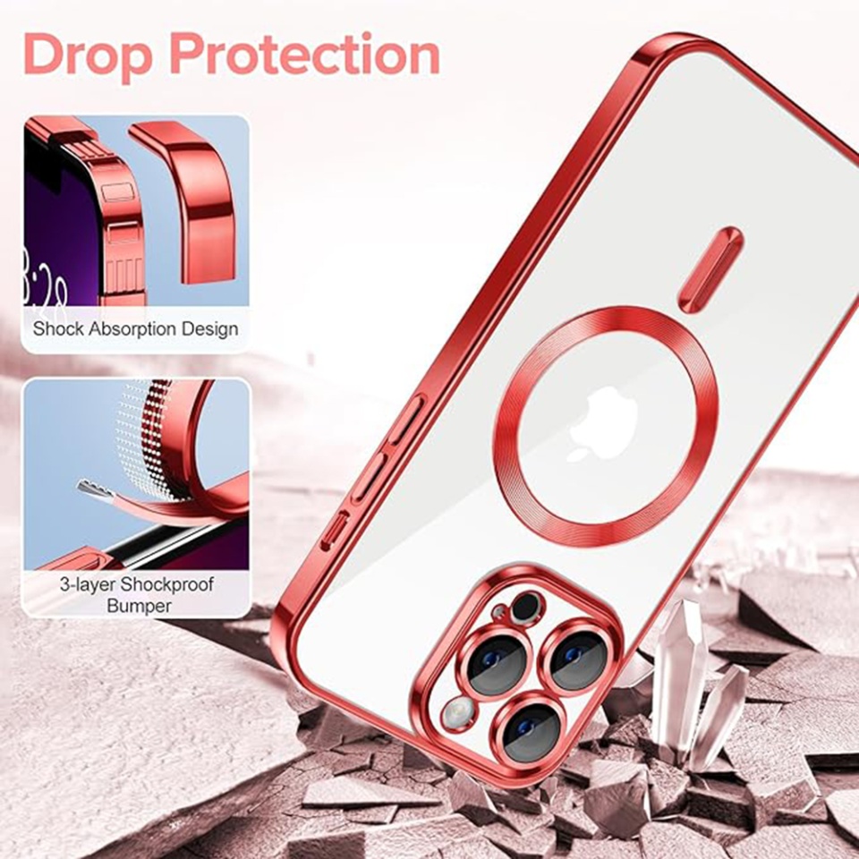 Husa pentru iPhone 13 Pro Max, SKYDDAR INNOVATION, Luxury Shield Magsafe, Protectie Antisoc, Rosu, set cu sticker - 2 | YEO
