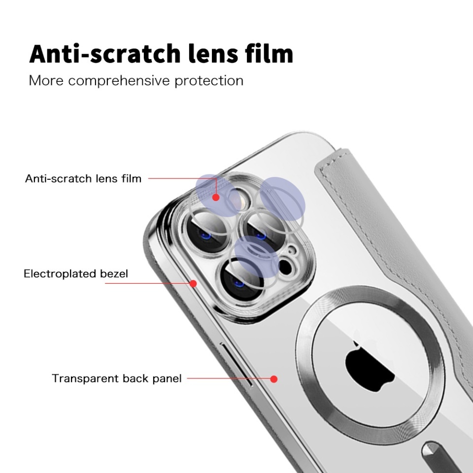 Husa pentru iPhone 13 Pro Max tip carte, SKYDDAR INOVATION, SmartMag Book, Magsafe, RFiD, Suport Carduri, set cu sticker, Gri - 2 | YEO