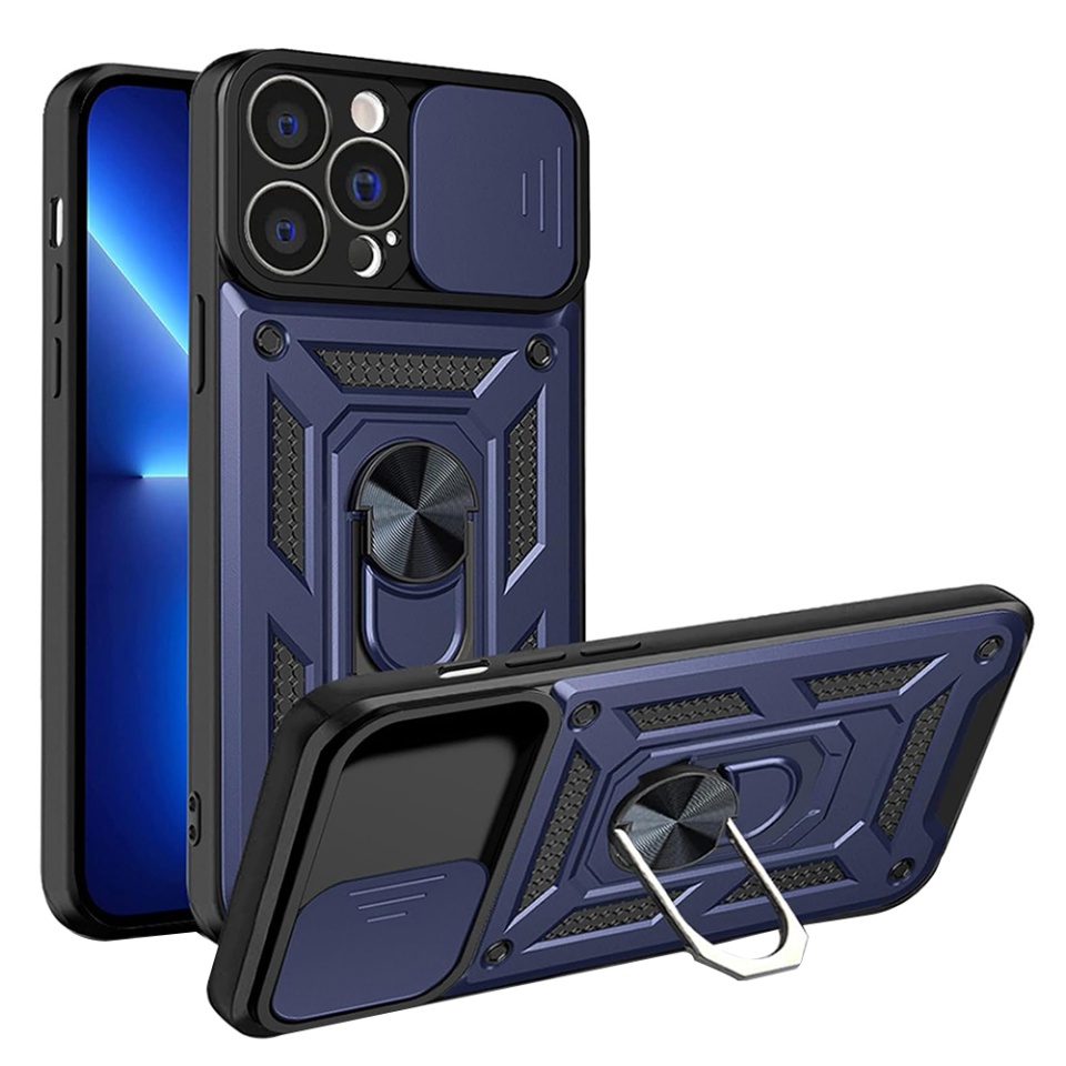 Husa pentru iPhone 13 Pro, SKYDDAR INNOVATION, CamShield, Albastru, set cu sticker