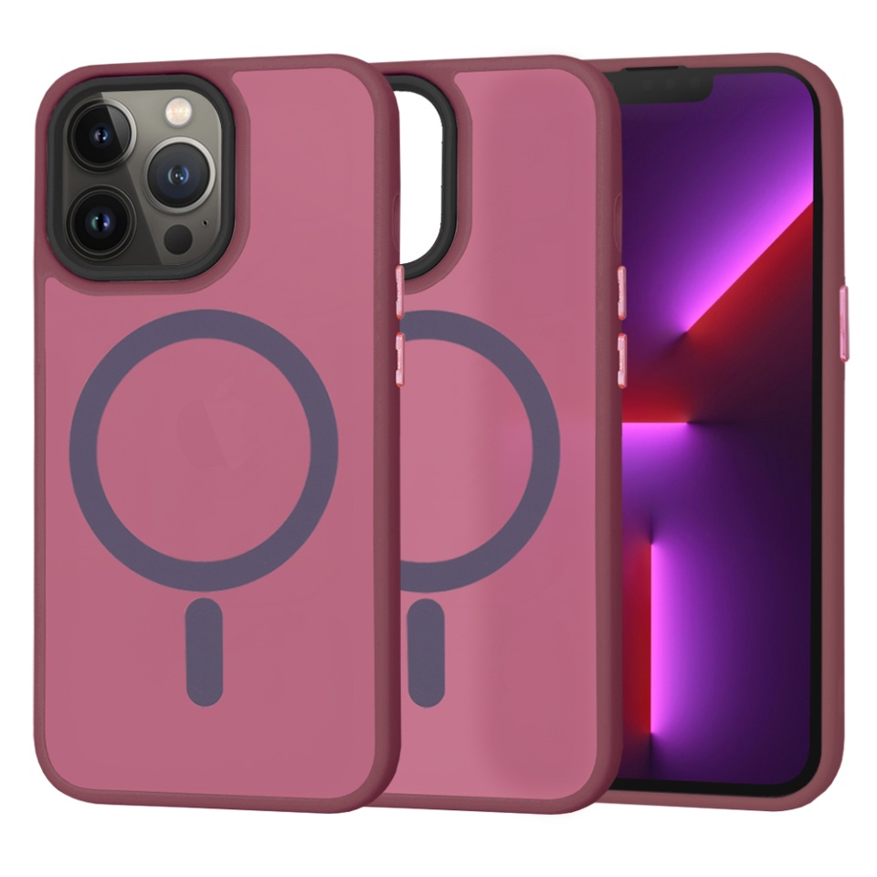 Husa pentru iPhone 13 Pro, SKYDDAR INNOVATION, HaloFrost MagSafe, Antisoc, set cu sticker, Bordo