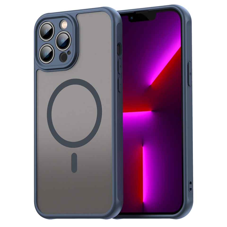 Husa pentru iPhone 13 Pro, SKYDDAR INNOVATION, HaloFrost MagSafe II, Antisoc, set cu sticker, Bleumarin