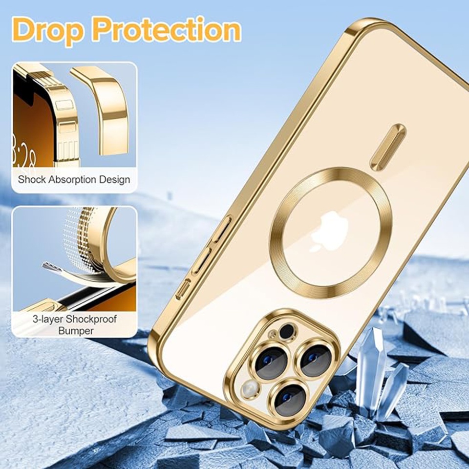 Husa pentru iPhone 13 Pro, SKYDDAR INNOVATION, Luxury Shield Magsafe, Protectie Antisoc, Auriu, set cu sticker - 2 | YEO