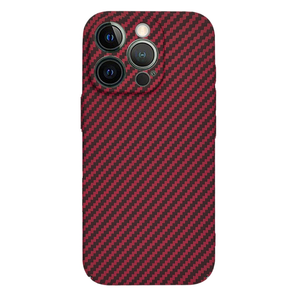 Husa pentru iPhone 13 Pro, SKYDDAR INNOVATION, textura carbon, Carbonite FiberShell, Rosu, set cu sticker - 2 | YEO