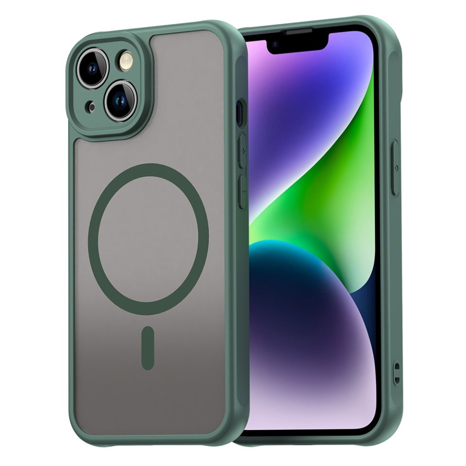 Husa pentru iPhone 13, SKYDDAR INNOVATION, HaloFrost MagSafe II, Antisoc, set cu sticker, Verde