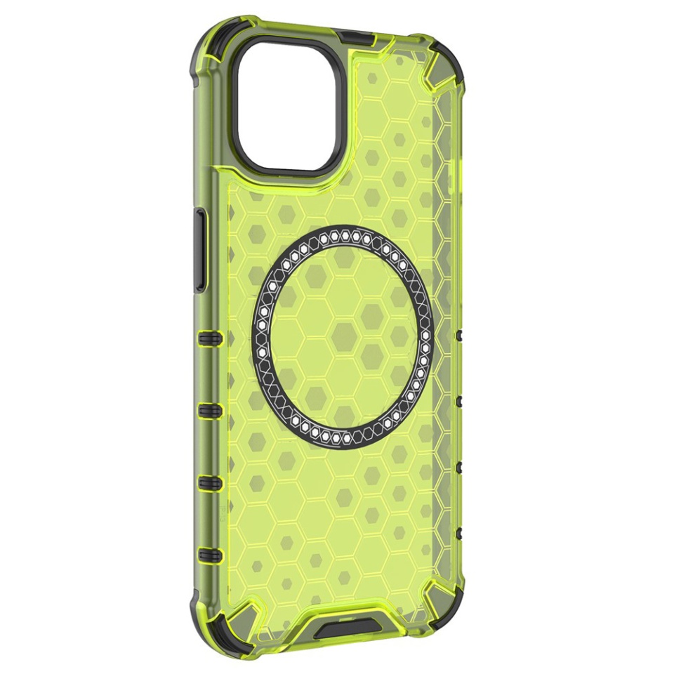 Husa pentru iPhone 13, SKYDDAR INNOVATION, HoneyComb Shield MagSafe, Antisoc, set cu sticker, Verde - 2 | YEO
