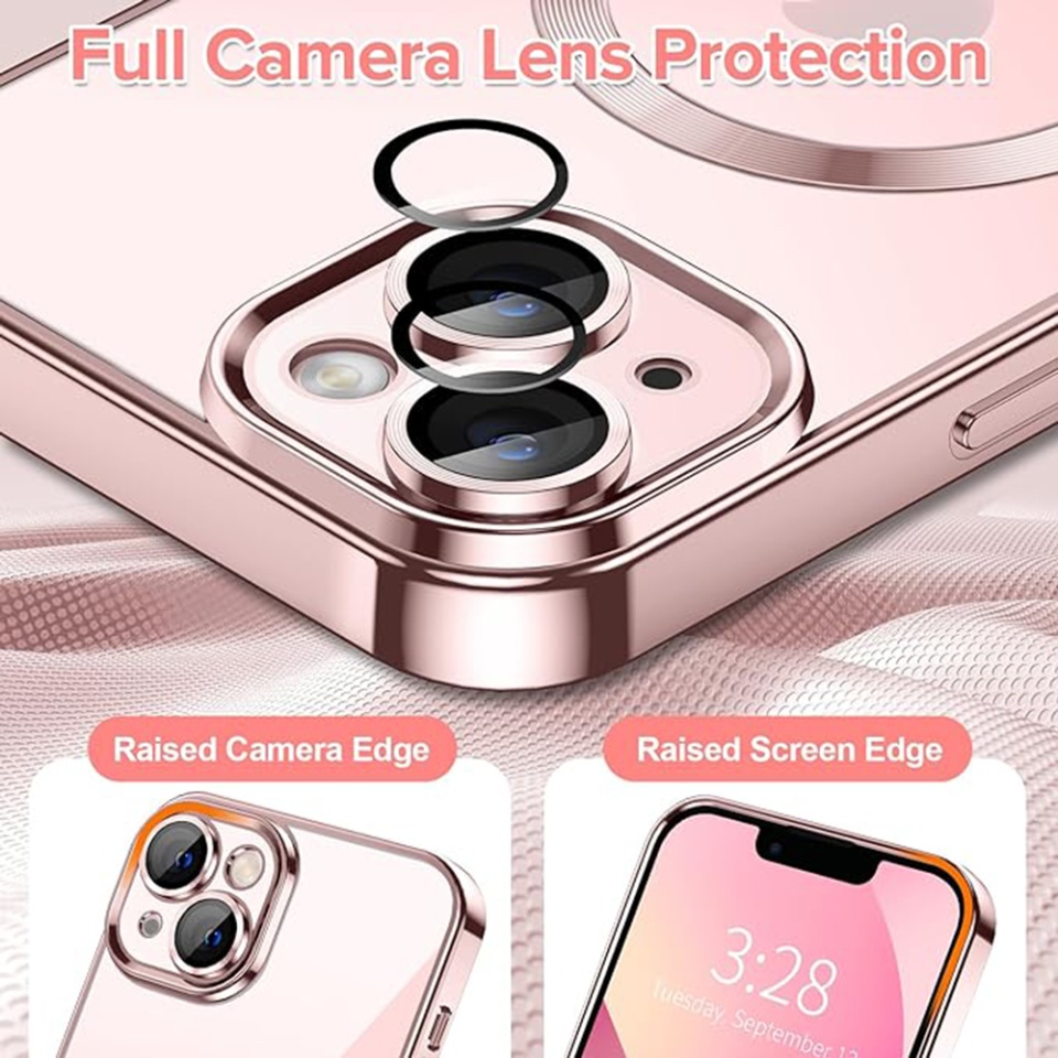 Husa pentru iPhone 13, SKYDDAR INNOVATION, Luxury Glitter Magsafe, Antisoc, Fundal Detasabil 2-in-1, Protectie Superioara, Margini Ridicate, Roz, set cu sticker - 3 | YEO