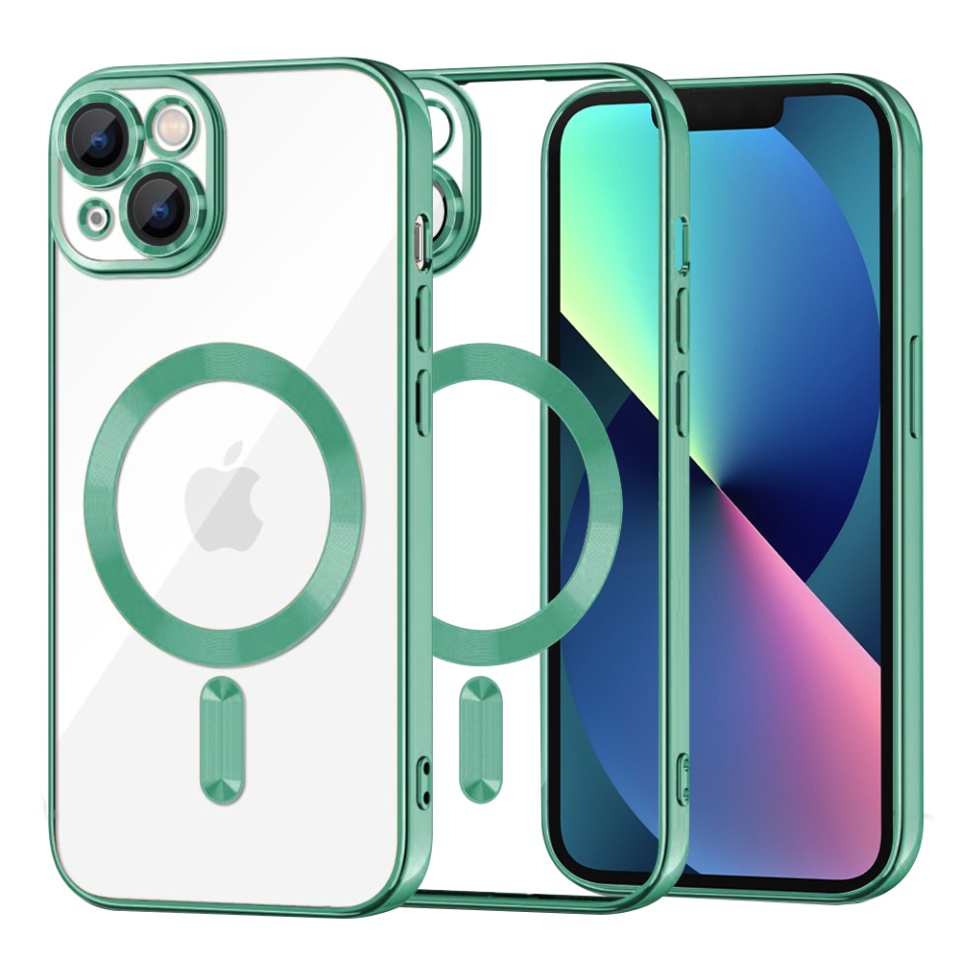 Husa pentru iPhone 13, SKYDDAR INNOVATION, Luxury Shield Magsafe, Protectie Antisoc, Verde , set cu sticker
