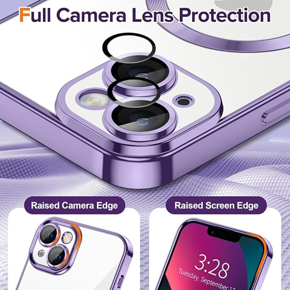 Husa pentru iPhone 13, SKYDDAR INNOVATION, Luxury Shield Magsafe, Protectie Antisoc, Mov, set cu sticker - 3 | YEO