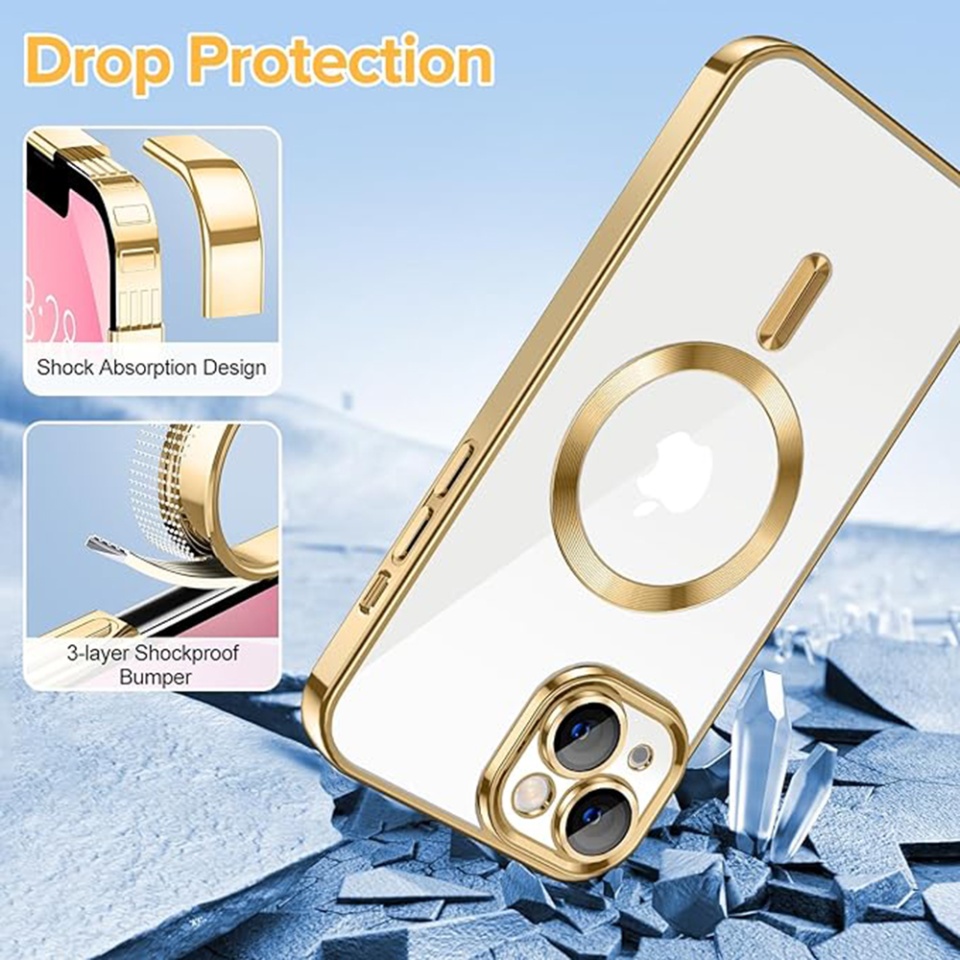 Husa pentru iPhone 13, SKYDDAR INNOVATION, Luxury Shield Magsafe, Protectie Antisoc, Auriu, set cu sticker - 2 | YEO