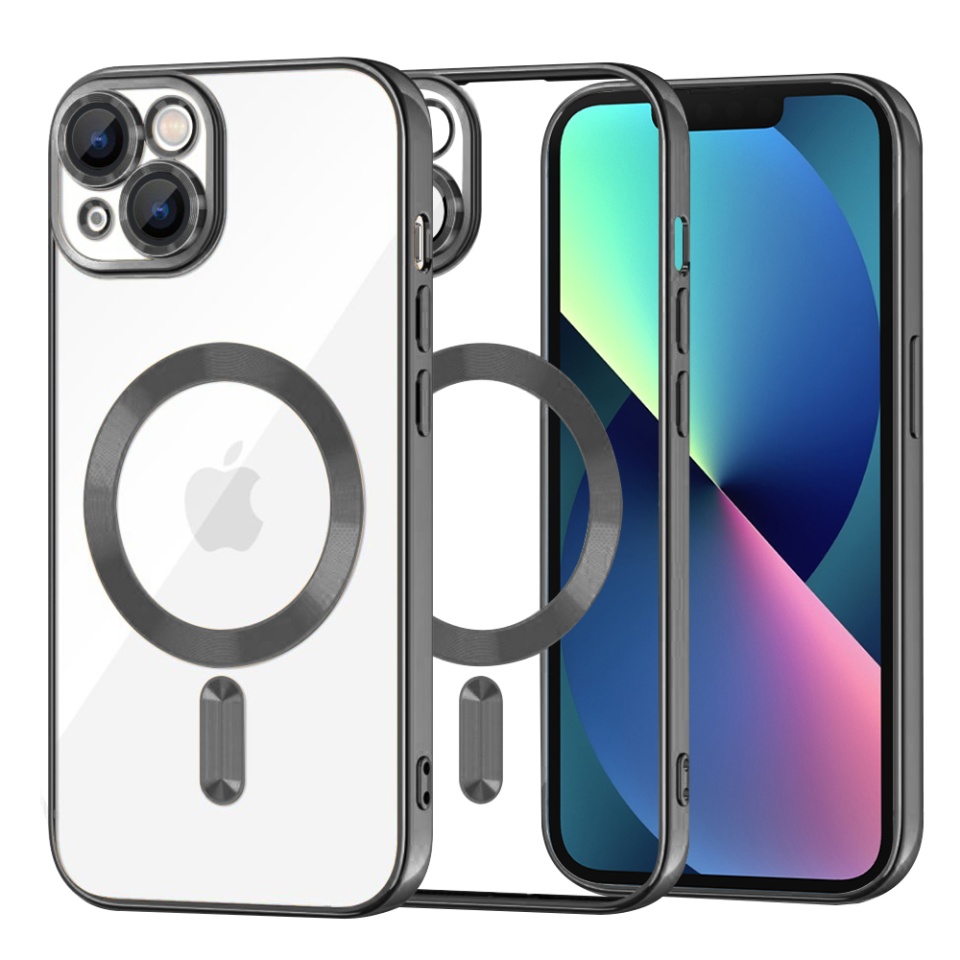 Husa pentru iPhone 13, SKYDDAR INNOVATION, Luxury Shield Magsafe, Protectie Antisoc, Negru, set cu sticker