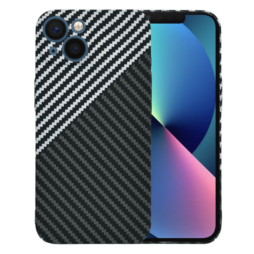 Husa pentru iPhone 13, SKYDDAR INNOVATION, textura carbon, Carbonite FiberShell, Gri, set cu sticker